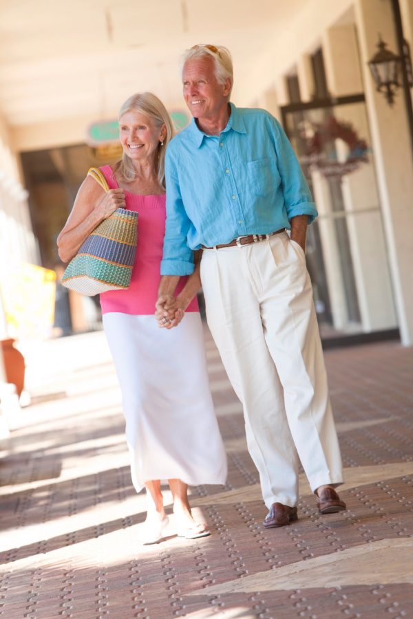 Senior couple touring assisted living community in The Villages Florida